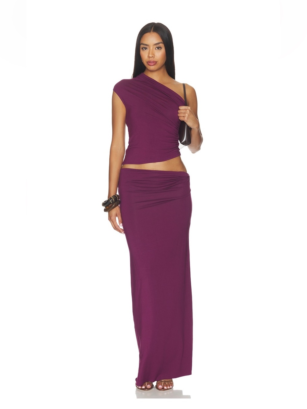 NIA One-Shoulder Plum Maxi Skirt Set
